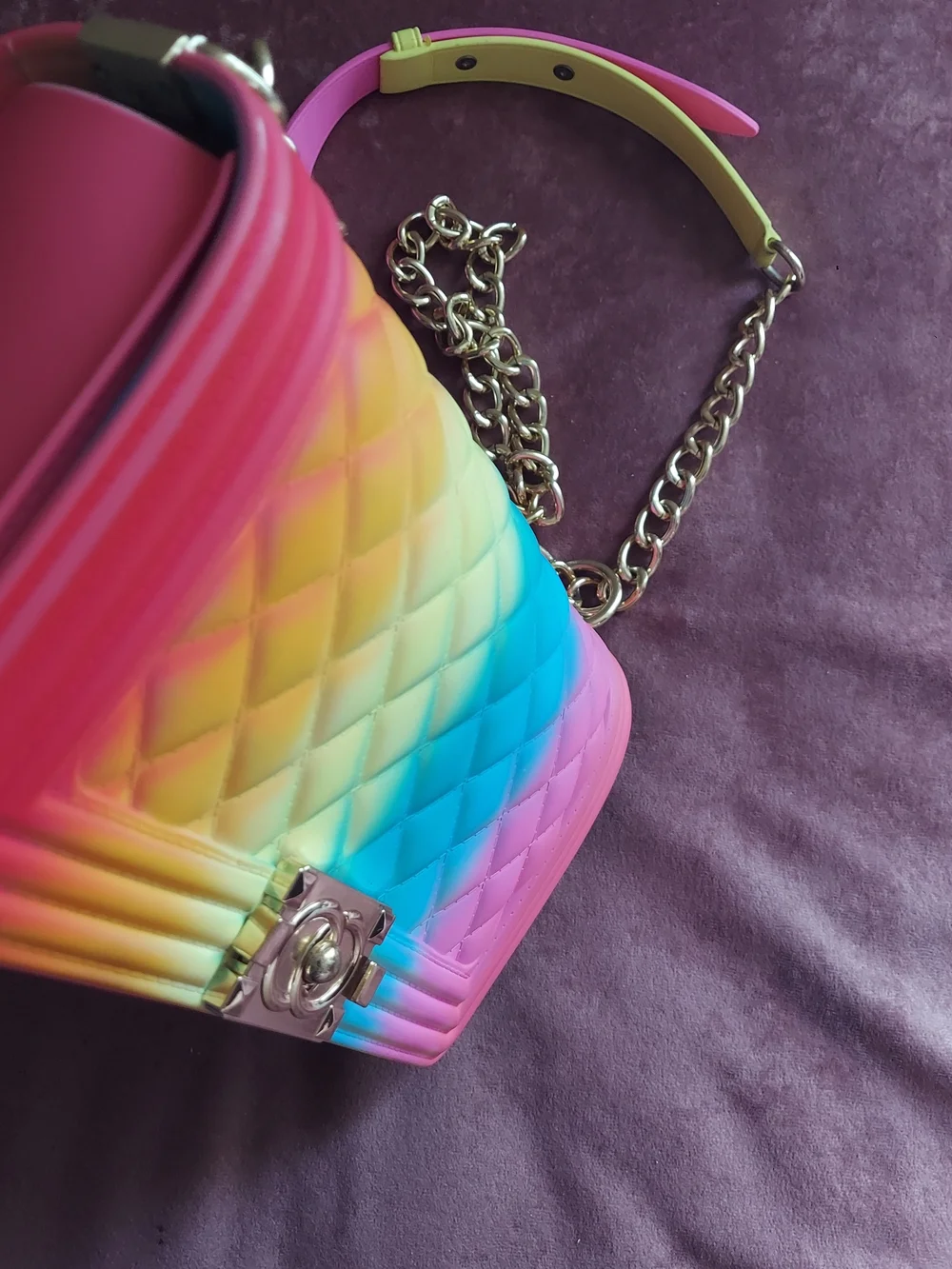 Rainbow  Chain Shoulder Bag - Pink / Blue / Yellow